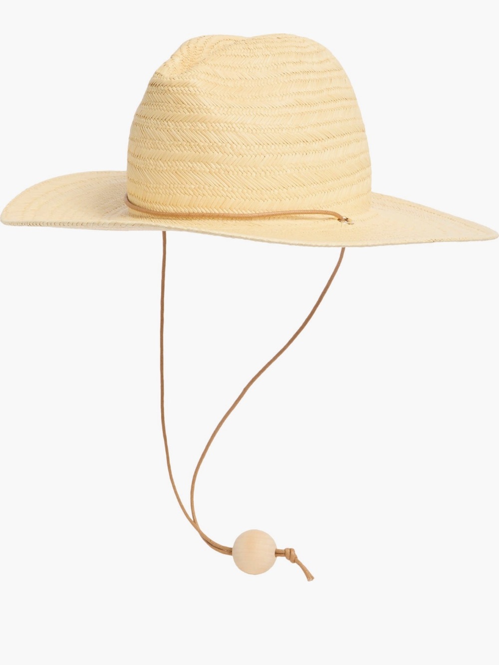Loeffler Randall Wylie Natural Straw Sun Hat with Chin Cord and Wooden Bead